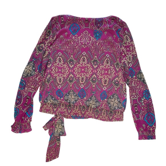 New Directions Patterned Pink and Blue Tie Detail Top - Picture 6 of 6